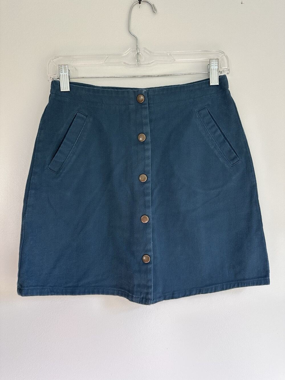 Miami Size Small Real Blue Button Snap Front Mini Skirt Poplin